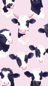 Vector Holstein cow head pattern on soft pastel pink backdrop