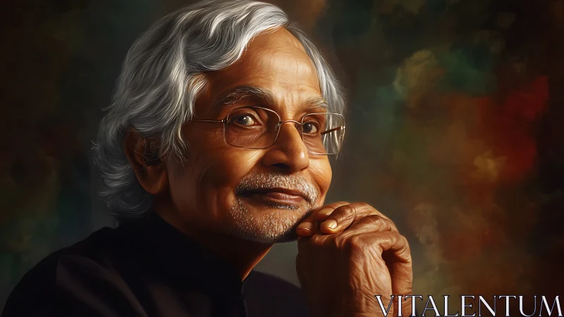 Gentle elder’s thoughtful smile in a warm, glowing portrait.