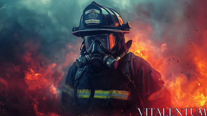 Firefighter in protective gear positioned within active fire environment