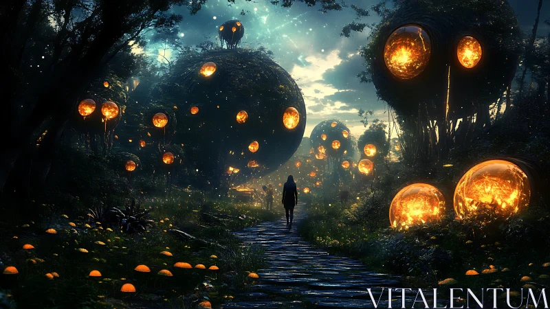 Lantern-eyed forest watches a lone wanderer cross its path