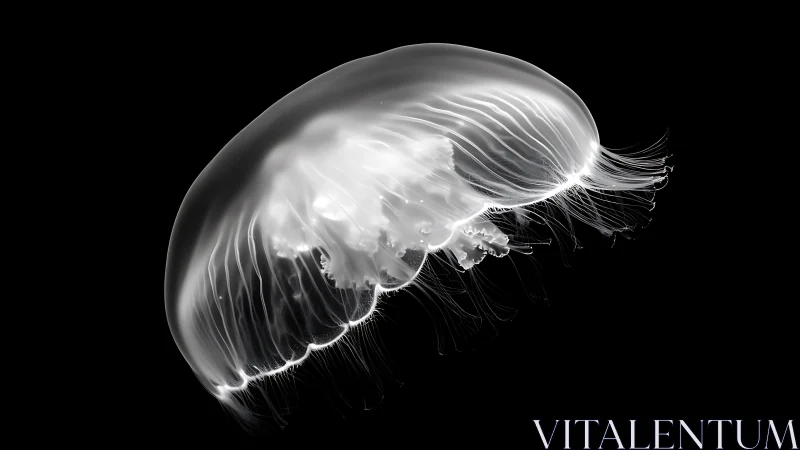 Luminous ghost jelly drifts like moonlight in black water.