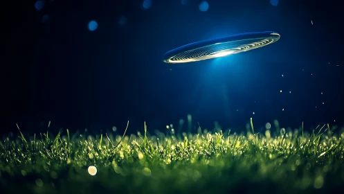 Aerodynamic disc captured mid-flight over backlit turf field.