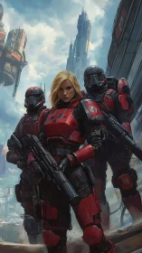Bold space squad steps forward in bright red battle armor