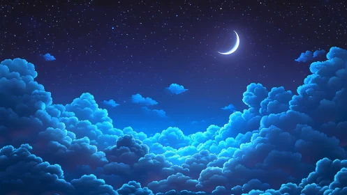 Soft moonlit clouds drift gently under a calm starry sky