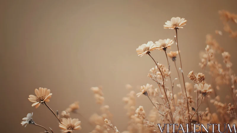 Soft-focused daisies with selective focus technique exhibiting warm bokeh rendering