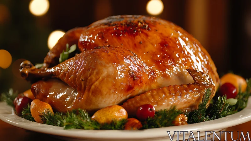 Roasted poultry with garnish on white plate.