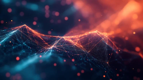 Abstract network landscape with glowing connections and digital art style.