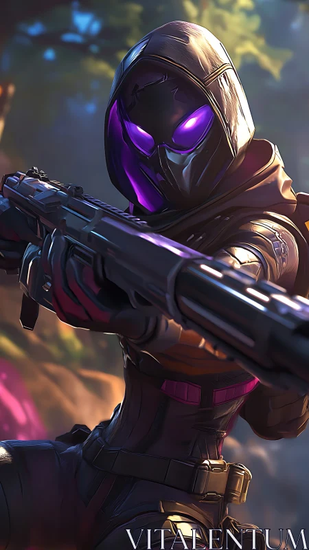 Masked cyber ranger ready for adventure in glowing armor.