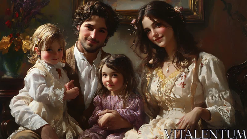 Victorian style family portrait rendered in high detail brushwork