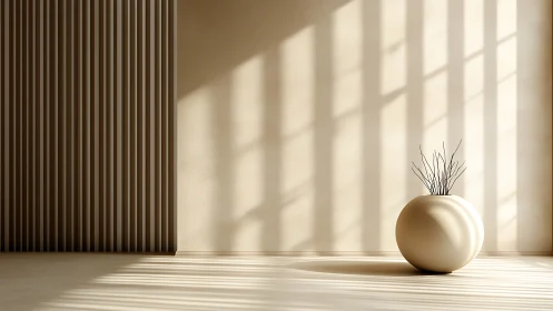 Sunlit minimal vase resting in silent geometric shadows.