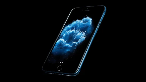 Premium smartphone displaying luminous crystalline particle display animation.