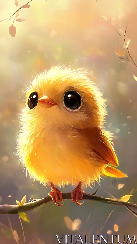 Golden songbird glows on branch in soft morning light.