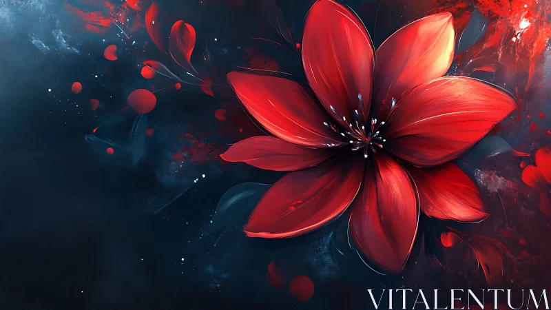 Luminous Red Flower Bloom Against Dark Abstract Background