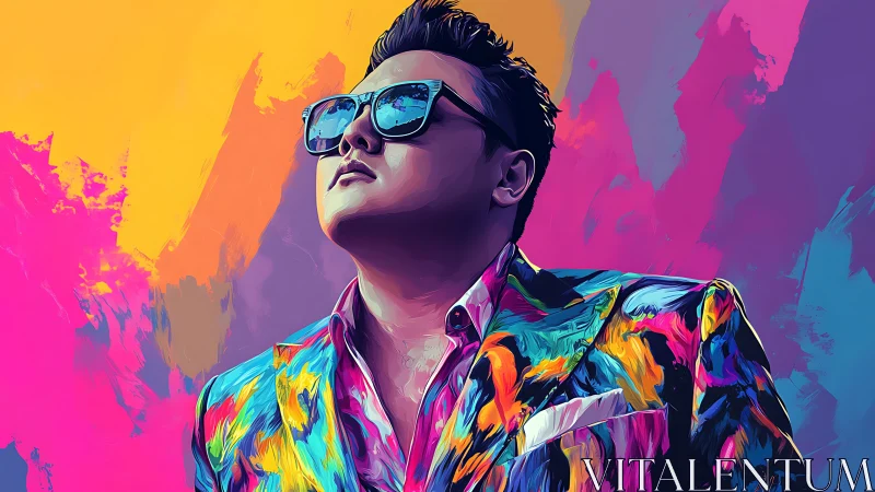 Bold portrait of confident man in vibrant painted colors.