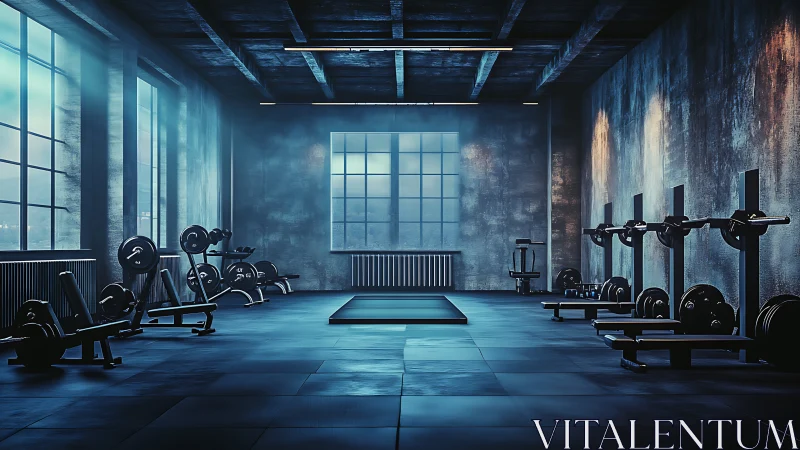 Industrial strength training room with free weights and racks.