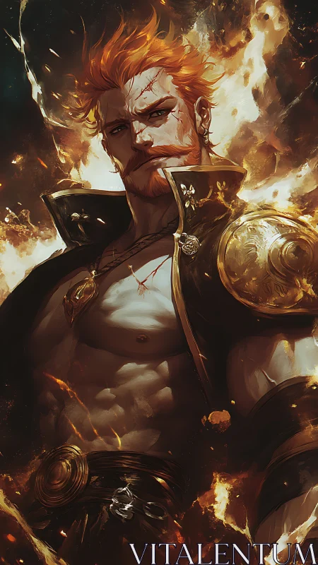 Volcanic paladin portrait in high-energy digital chiaroscuro.