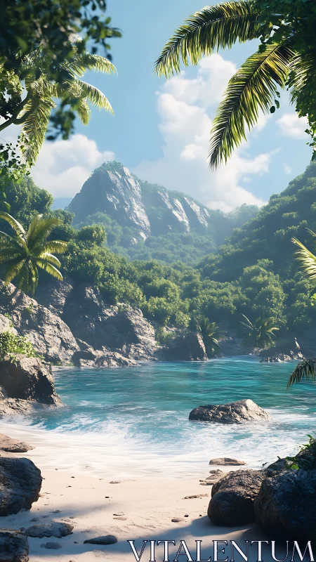 Hidden Lagoon Paradise Framed by Palm Trees.