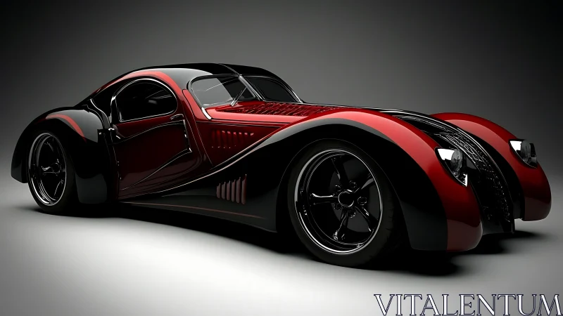 Streamlined retro-futurist sports car rendered in high-gloss 3D