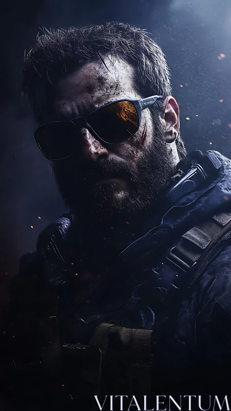 Battle-hardened shadow soldier wrapped in ember-lit gloom.