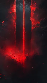Obsidian monolith split by glowing red molten core.