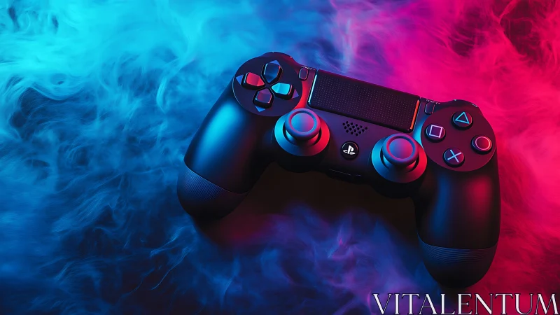 PlayStation Controller Against Neon Blue and Pink Vapor Background