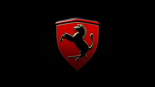 Black prancing lion emblem on glossy red shield glows.