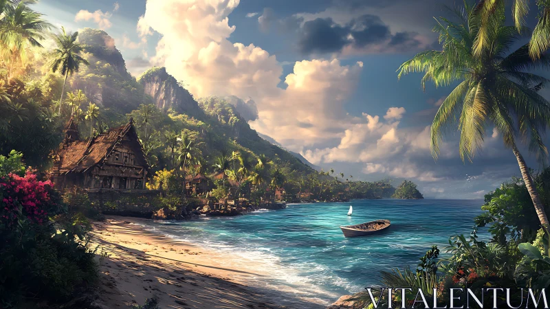 Tropical Coastal Landscape with Ancient Temple.