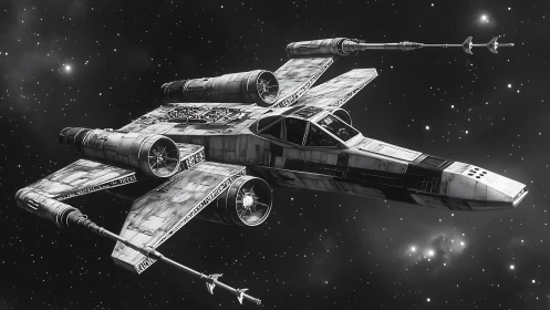 Starfighter model rendered in monochrome deep space environment