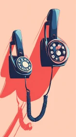 Twin rotary phones trading secrets in coral shadowplay.