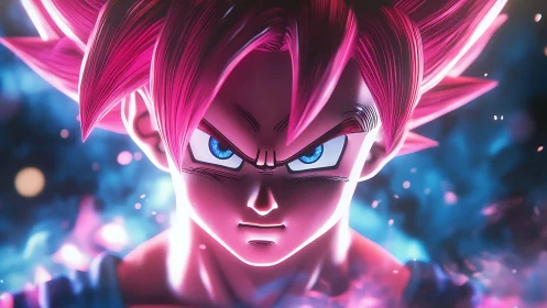 Stylized pink‑haired anime fighter rendered in frontal view