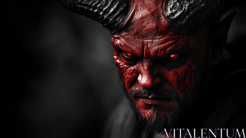 Demonic horned figure rendered with high contrast lighting