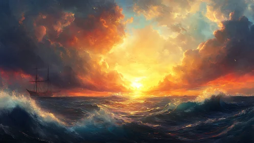 Spectral stormfront over refracted ocean horizon at sunset.