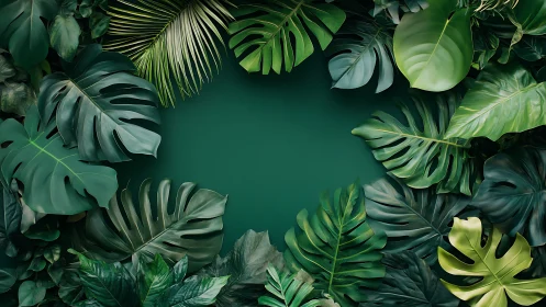 Tropical foliage border framing central matte emerald negative space