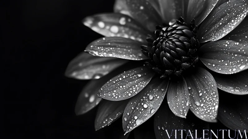 Monochromatic Flower Bloom with Hydrophobic Droplet Coverage and Radial Petal Architecture