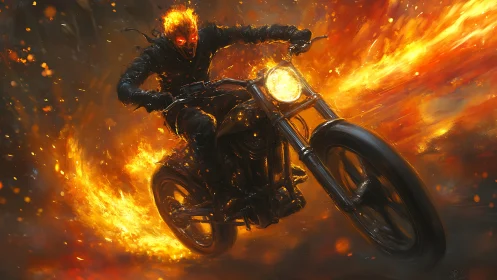 Fiery midnight rider blazing a bold trail through darkness.