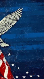 Patriotic eagle wing over distressed American banner.