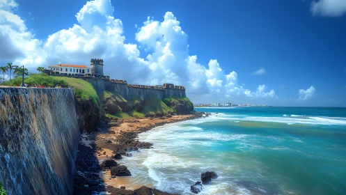 Historic Coastal Fortification with Rocky Shoreline.