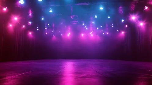 LED stage wash with magenta cyan beams across empty floor
