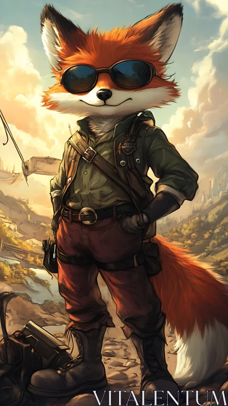 Daring fox adventurer surveys a rugged fantasy frontier.