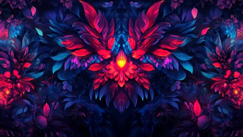 Glowing neon petals bloom gently across a dreamy night garden