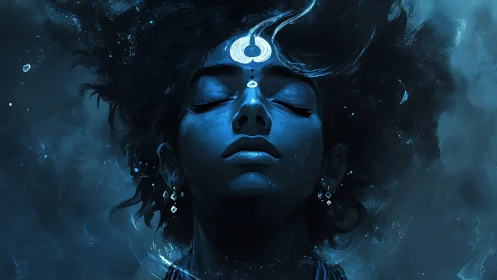 Midnight dreamer crowned in glowing lunar serenity.