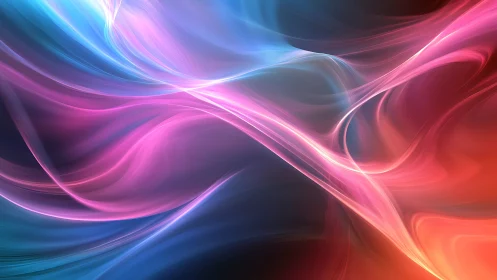 Chromatic light trails form flowing, translucent spectral waves