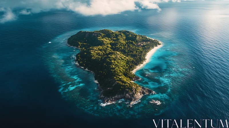 Lush Tropical Island Surrounded by Turquoise Waters.