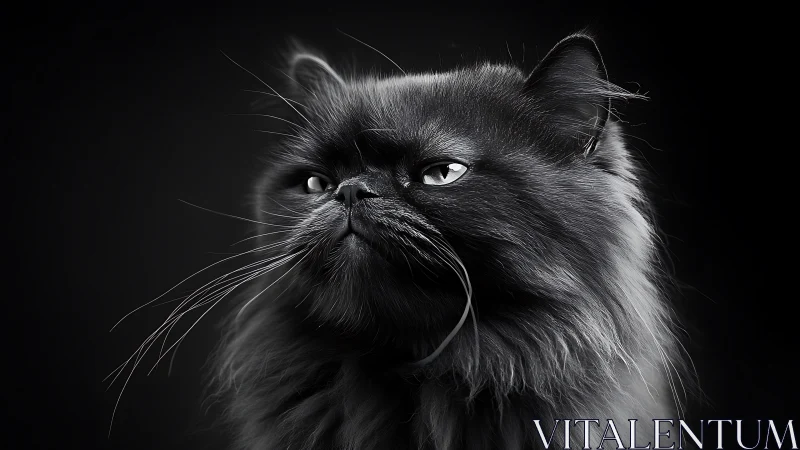 Black Cat Portrait Against Dark Background. Studio Lighting Study.