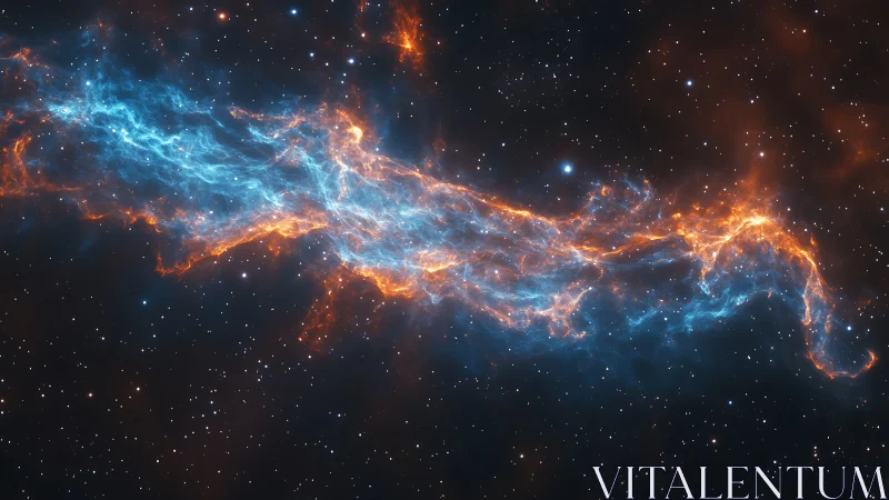 Nebular filament with orange and blue ionized gas strands.