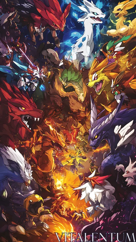 Legendary dragon creatures converge in a vertical inferno clash