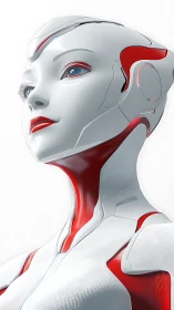 White and red humanoid android portrait in profile view.