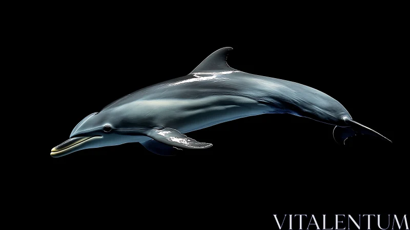 Graceful dolphin gliding through a velvet-black ocean night.