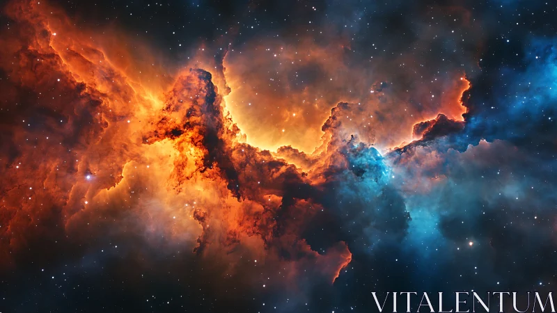 Stellar nebula bursting with vivid orange and cyan light.