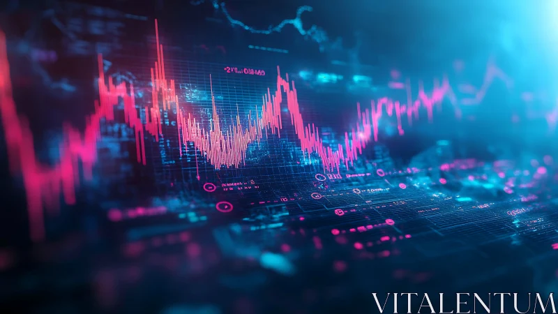 Glowing digital market chart visualizes dynamic price waves.